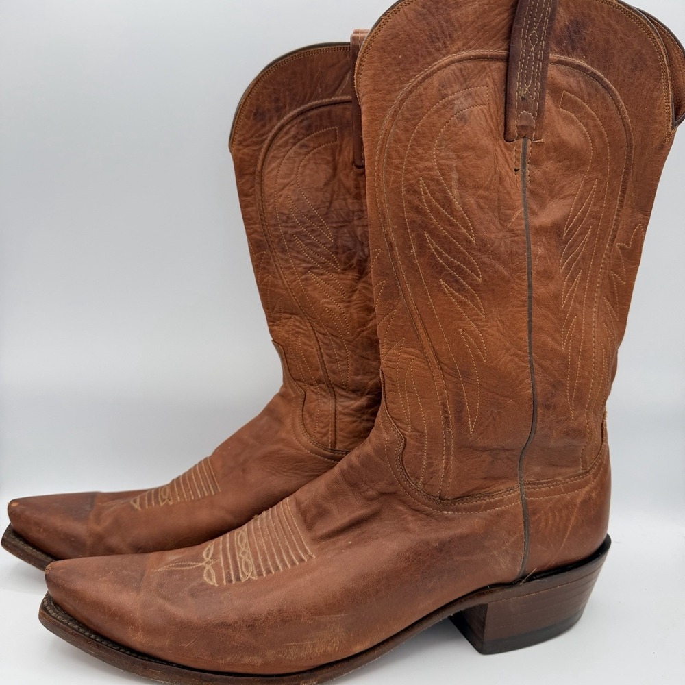 Lucchese Bart Cowboy Boots Mens 12D Cognac Leather Western Snip Toe N1596